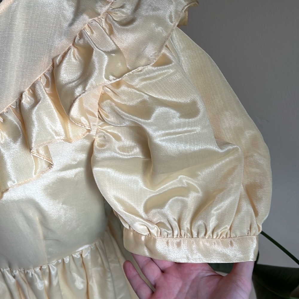 Batsheva Yellow Satin Ruffled Puff-Sleeve Dress - Picture 8 of 16